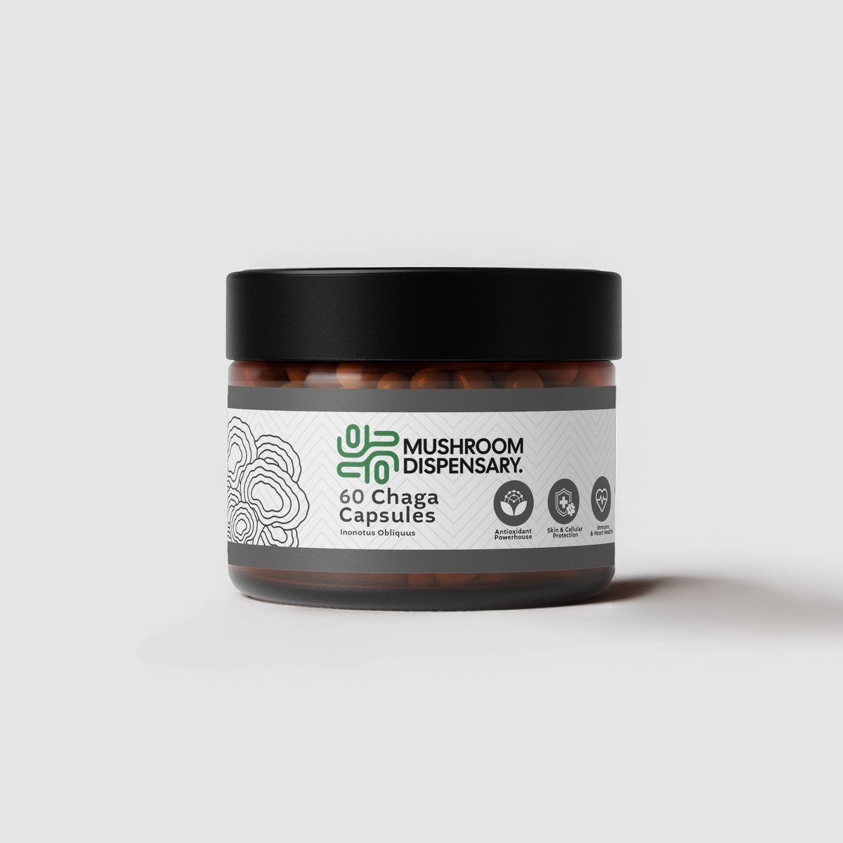 Chaga Capsules jar, 60 capsules, front label